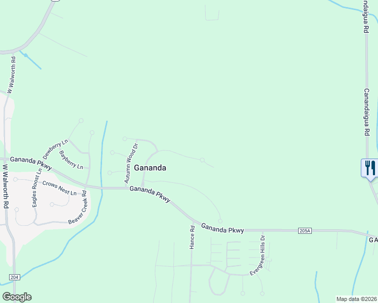 map of restaurants, bars, coffee shops, grocery stores, and more near 3473 Woodlands Circle in Macedon