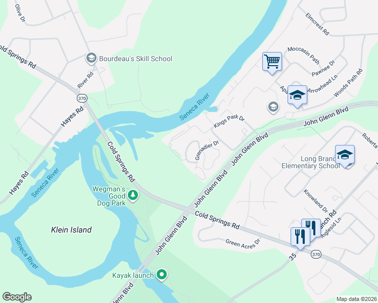 map of restaurants, bars, coffee shops, grocery stores, and more near 349 Cameco Circle in Liverpool