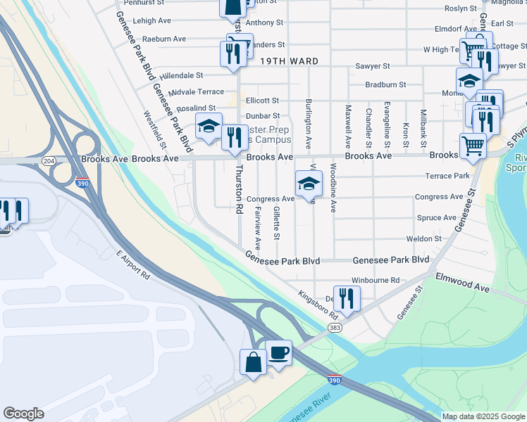 map of restaurants, bars, coffee shops, grocery stores, and more near 139 Gillette Street in Rochester