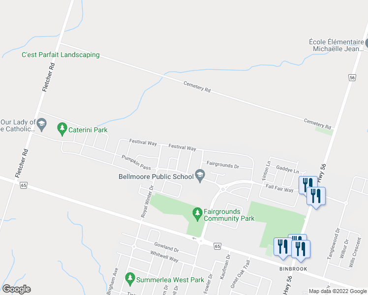map of restaurants, bars, coffee shops, grocery stores, and more near 132 Festival Way in Hamilton