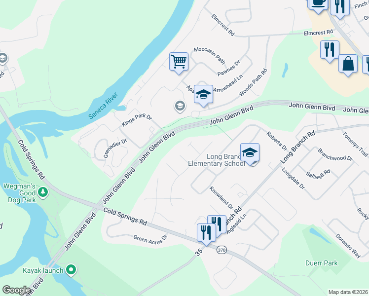 map of restaurants, bars, coffee shops, grocery stores, and more near 7401 Eastgate Circle in Liverpool