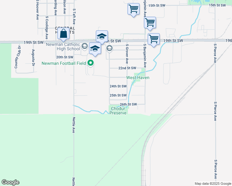 map of restaurants, bars, coffee shops, grocery stores, and more near 2418 South Grover Avenue in Mason City
