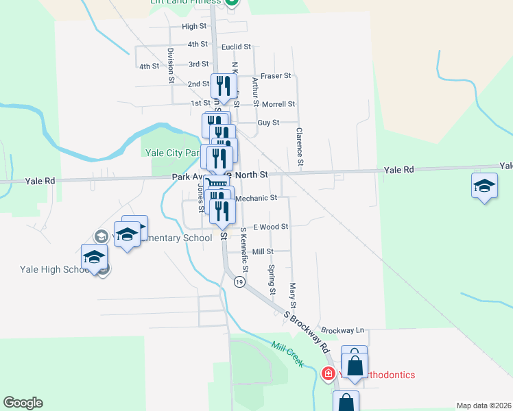 map of restaurants, bars, coffee shops, grocery stores, and more near 5 Spring Street in Yale