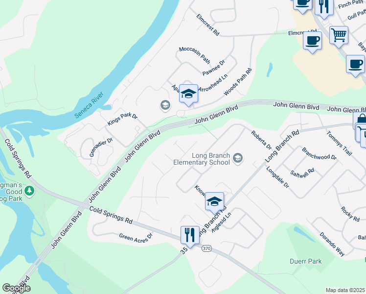 map of restaurants, bars, coffee shops, grocery stores, and more near 7401 Eastgate Circle in Liverpool