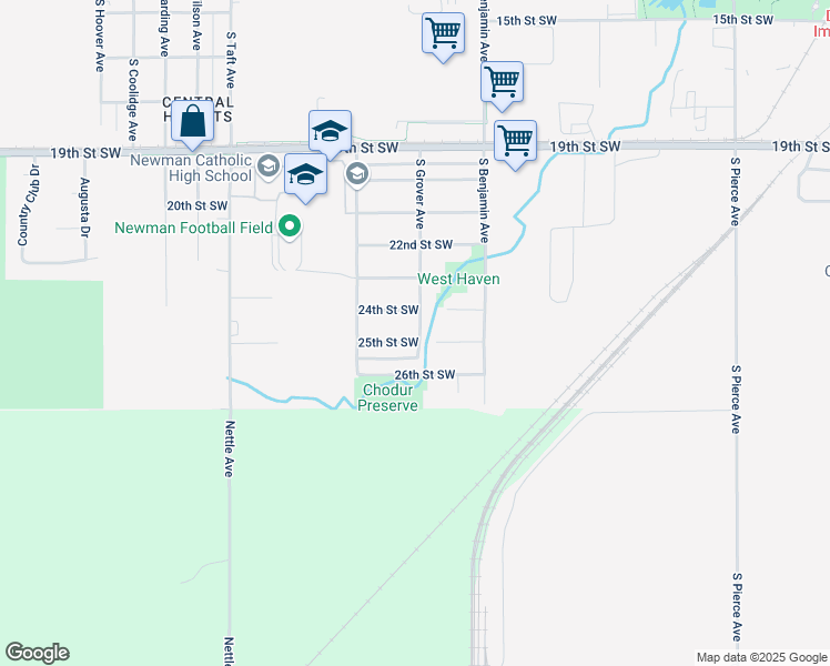 map of restaurants, bars, coffee shops, grocery stores, and more near 2418 South Grover Avenue in Mason City