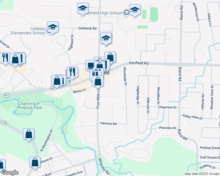 map of restaurants, bars, coffee shops, grocery stores, and more near 860 Belvedere Heights in Penfield