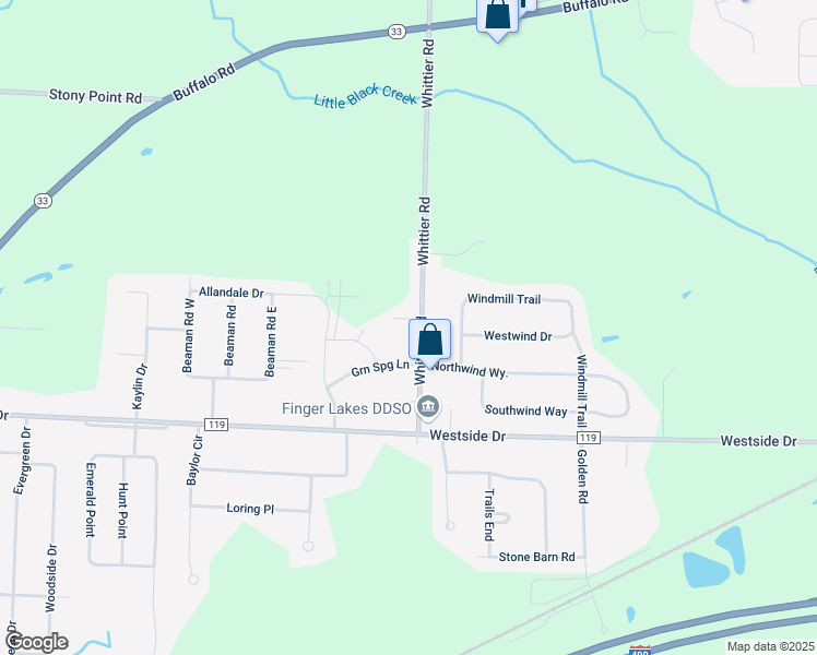 map of restaurants, bars, coffee shops, grocery stores, and more near 18 Whittier Road in Rochester