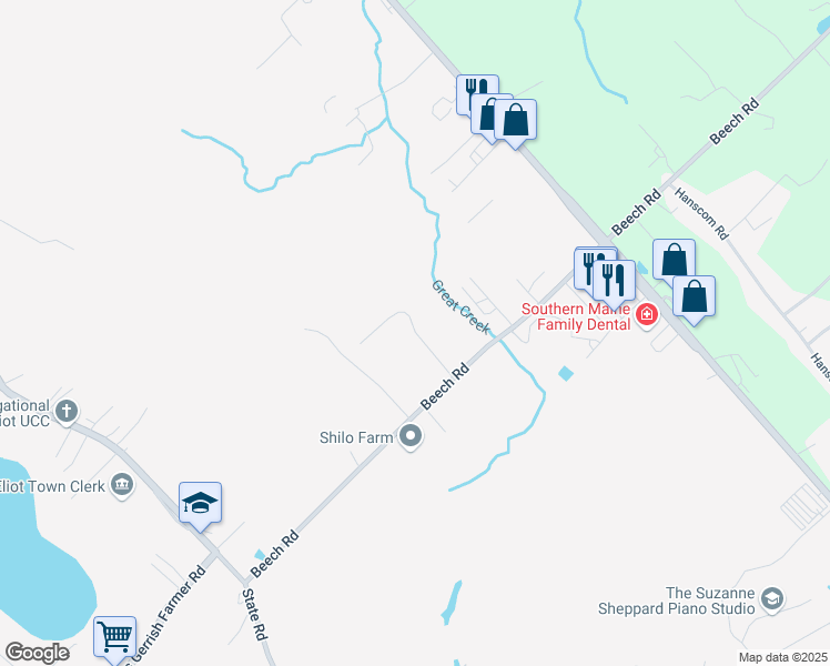 map of restaurants, bars, coffee shops, grocery stores, and more near 1 Debbie Lane in Eliot