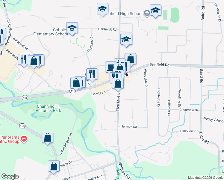 map of restaurants, bars, coffee shops, grocery stores, and more near 9 Motts Lane in Monroe