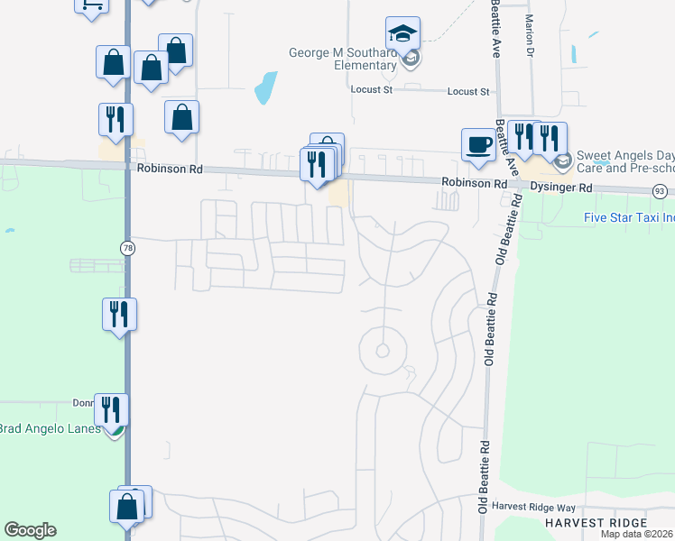 map of restaurants, bars, coffee shops, grocery stores, and more near 311 Village Parkway in Lockport