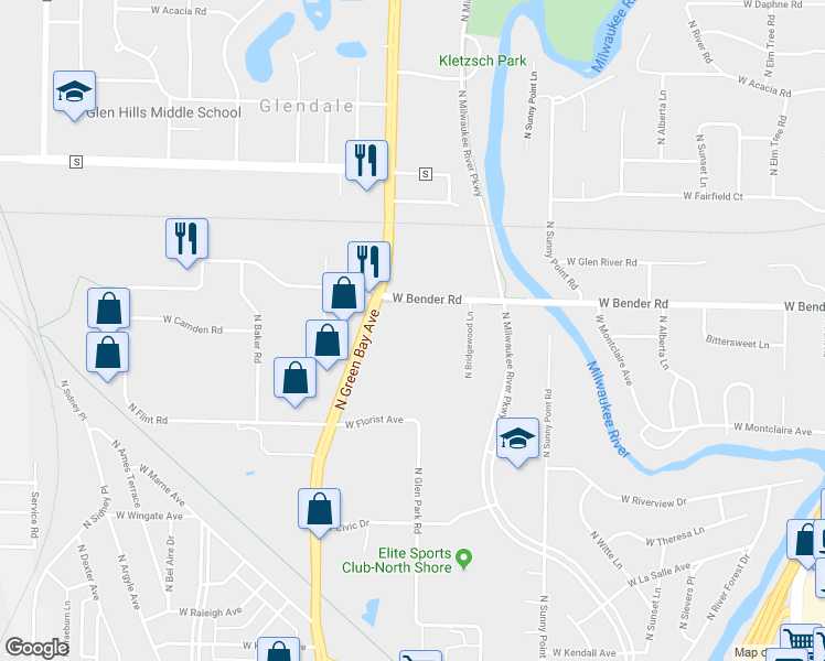 map of restaurants, bars, coffee shops, grocery stores, and more near 1633 West Bender Road in Glendale
