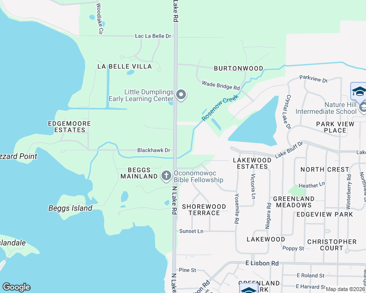 map of restaurants, bars, coffee shops, grocery stores, and more near W379N6052 North Lake Road in Oconomowoc