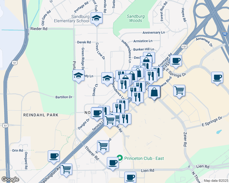 map of restaurants, bars, coffee shops, grocery stores, and more near 4414 Dwight Drive in Madison