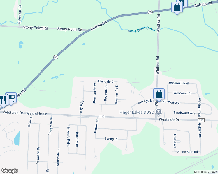 map of restaurants, bars, coffee shops, grocery stores, and more near 15 Allandale Drive in Rochester