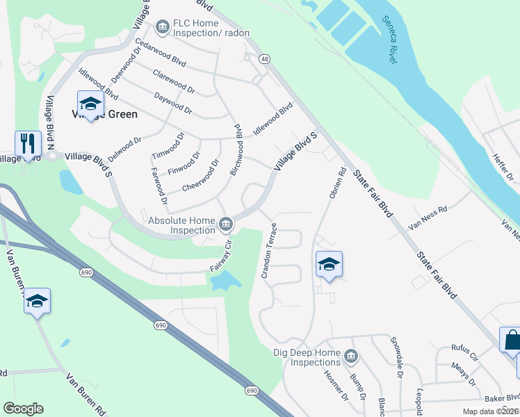 map of restaurants, bars, coffee shops, grocery stores, and more near 101 Crandon Terrace in Baldwinsville