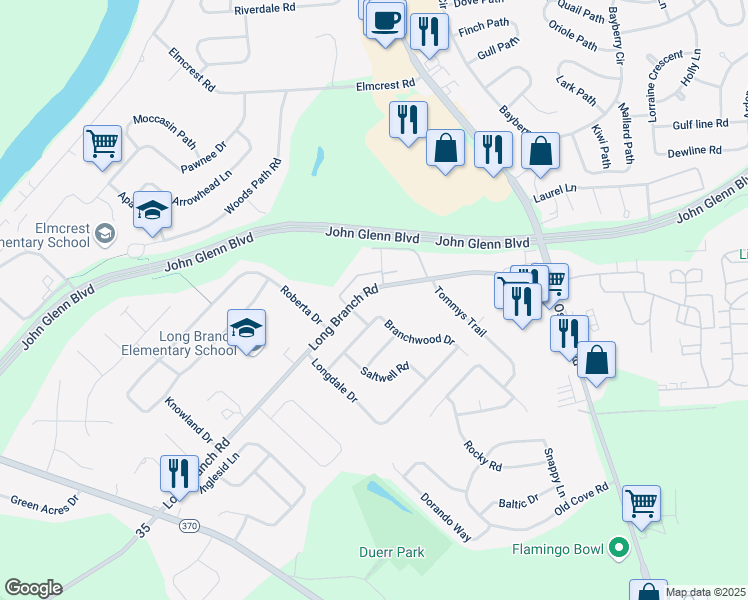 map of restaurants, bars, coffee shops, grocery stores, and more near 4132 Long Branch Road in Liverpool