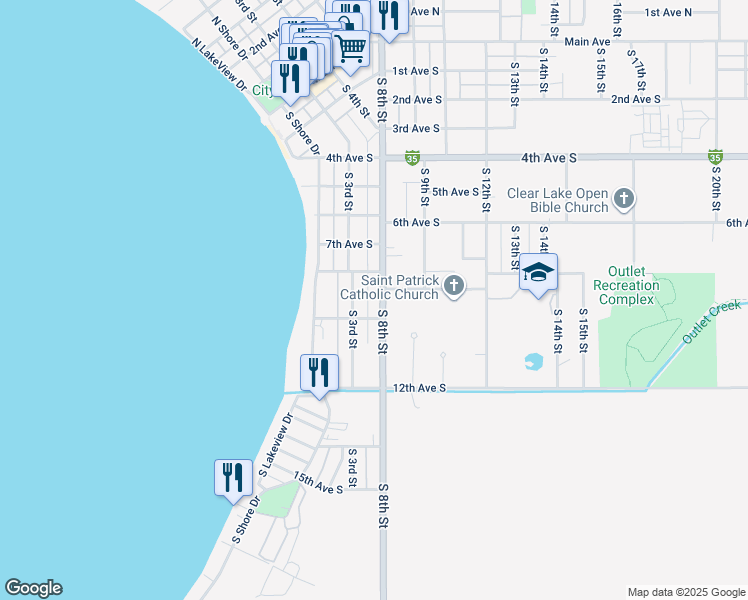 map of restaurants, bars, coffee shops, grocery stores, and more near 812 South 3rd Street in Clear Lake