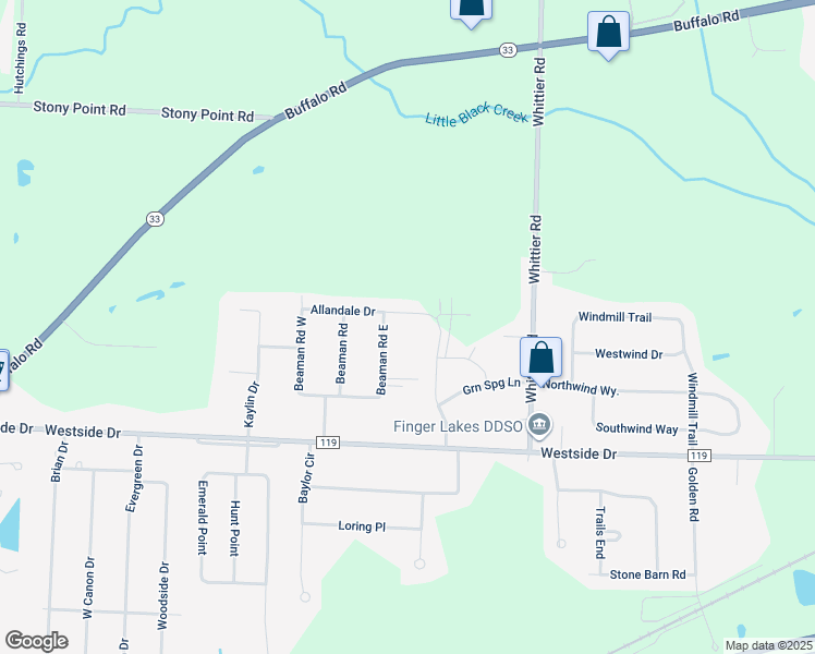 map of restaurants, bars, coffee shops, grocery stores, and more near 21 Allandale Drive in Rochester