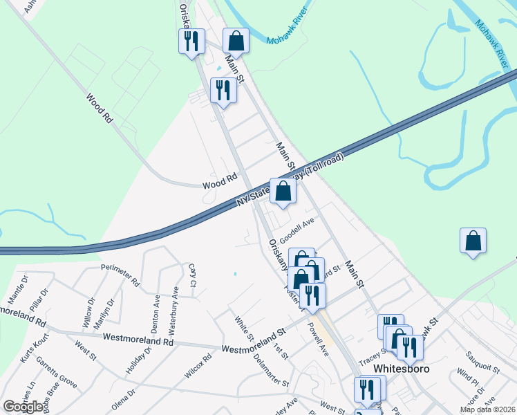 map of restaurants, bars, coffee shops, grocery stores, and more near 272 Oriskany Boulevard in Whitesboro
