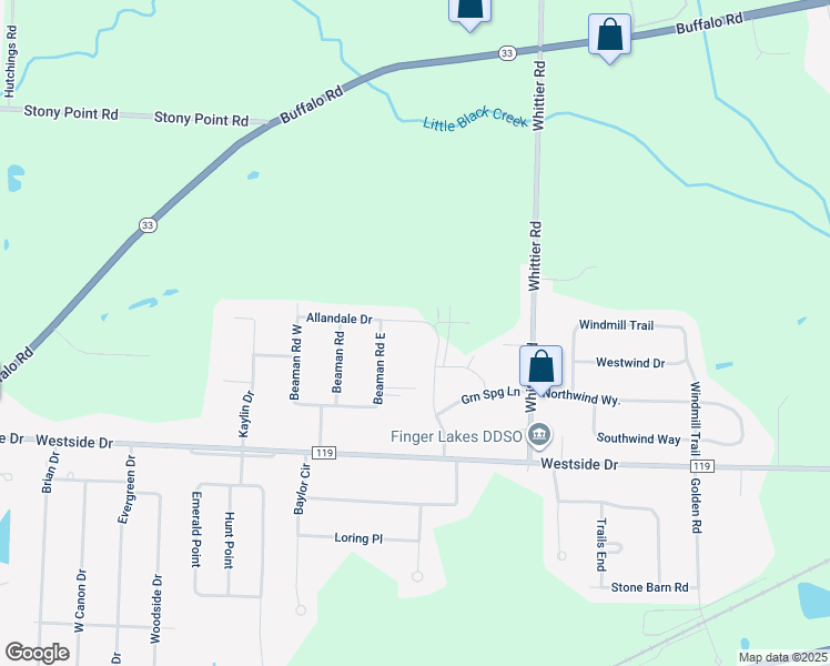 map of restaurants, bars, coffee shops, grocery stores, and more near 21 Allandale Drive in Rochester