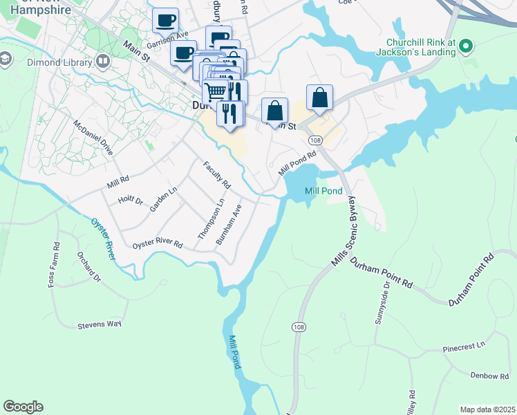 map of restaurants, bars, coffee shops, grocery stores, and more near 27 Mill Pond Road in Durham
