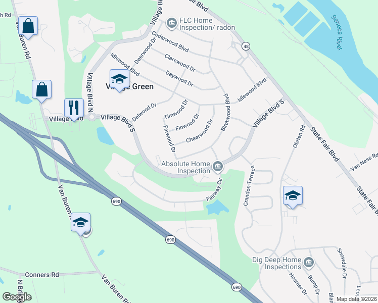 map of restaurants, bars, coffee shops, grocery stores, and more near 434 Birchwood Boulevard in Baldwinsville