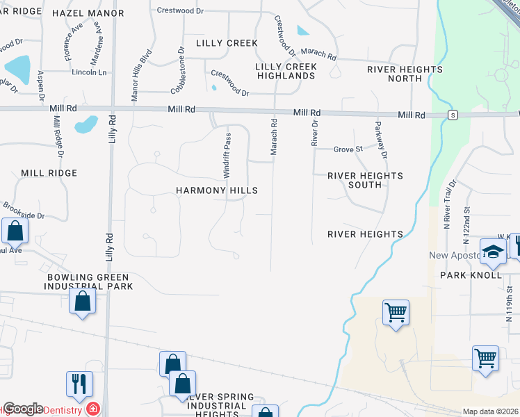map of restaurants, bars, coffee shops, grocery stores, and more near W132N6159 Marach Road in Menomonee Falls