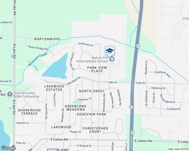 map of restaurants, bars, coffee shops, grocery stores, and more near 719 Skylark Drive in Oconomowoc