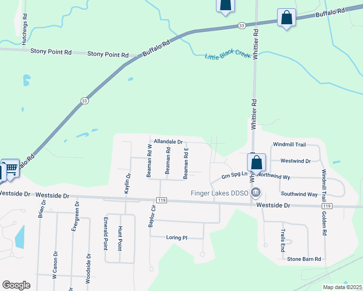 map of restaurants, bars, coffee shops, grocery stores, and more near 15 Allandale Drive in Rochester