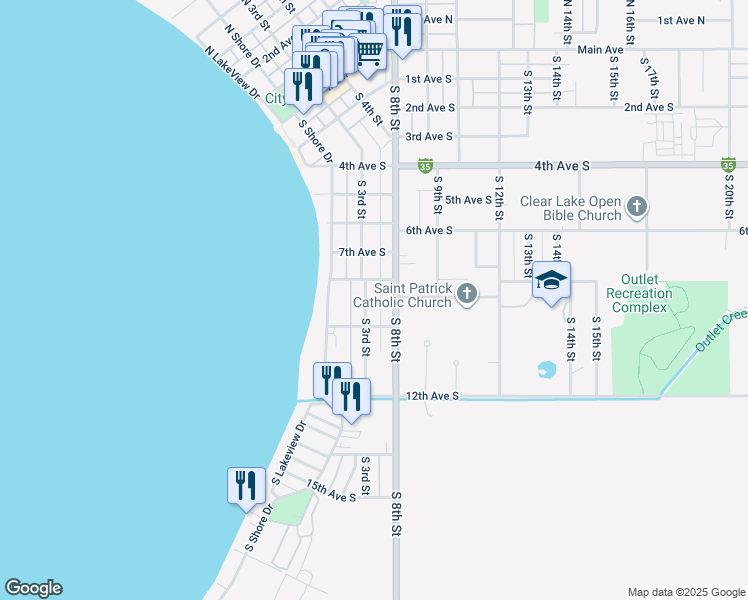 map of restaurants, bars, coffee shops, grocery stores, and more near 812 S 3rd St in Clear Lake