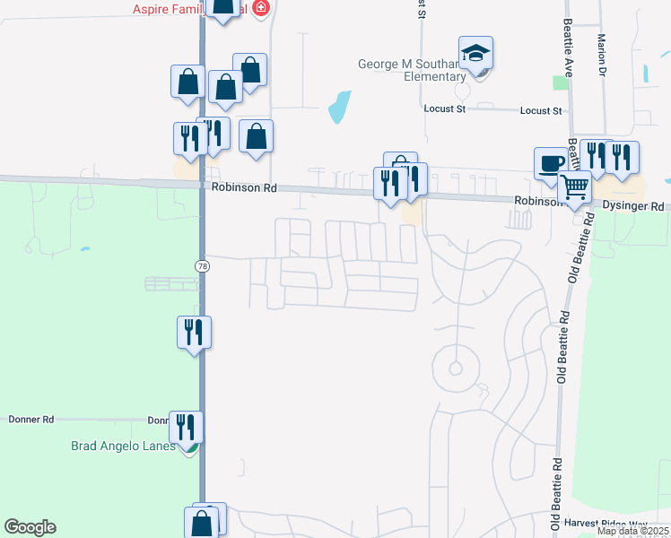 map of restaurants, bars, coffee shops, grocery stores, and more near 210 Whispering Pines Drive in Lockport