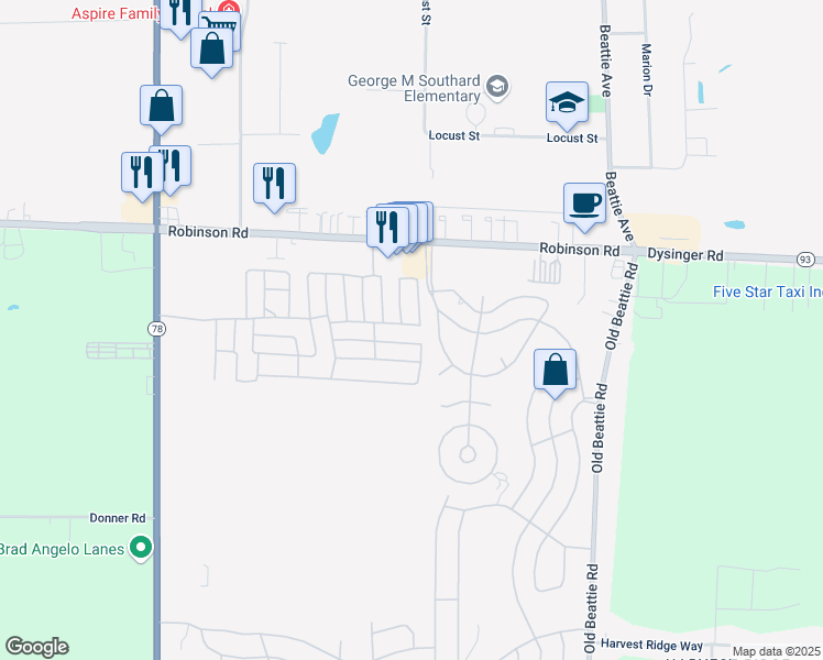 map of restaurants, bars, coffee shops, grocery stores, and more near 311 Village Parkway in Lockport