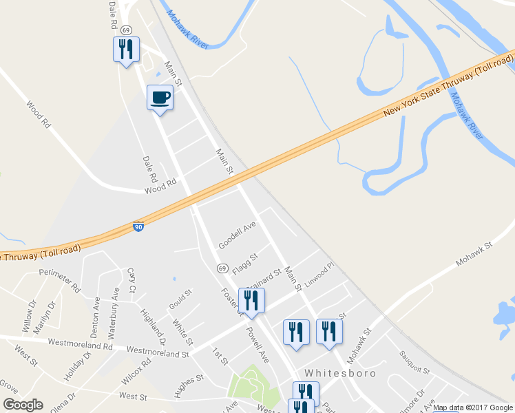 map of restaurants, bars, coffee shops, grocery stores, and more near 214 Main Street in Whitesboro