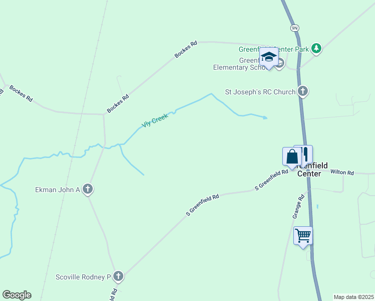 map of restaurants, bars, coffee shops, grocery stores, and more near 37 South Greenfield Road in Greenfield Center