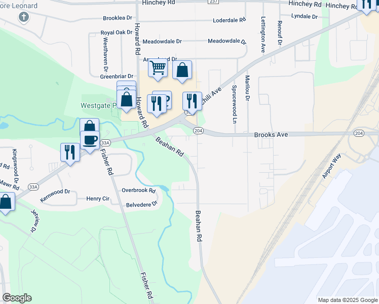 map of restaurants, bars, coffee shops, grocery stores, and more near 429 Old Beahan Road in Rochester