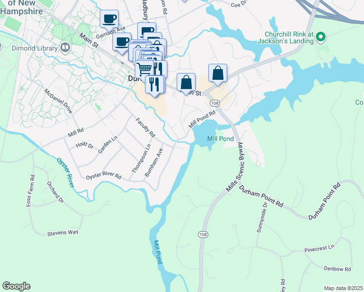 map of restaurants, bars, coffee shops, grocery stores, and more near 27 Mill Pond Road in Durham