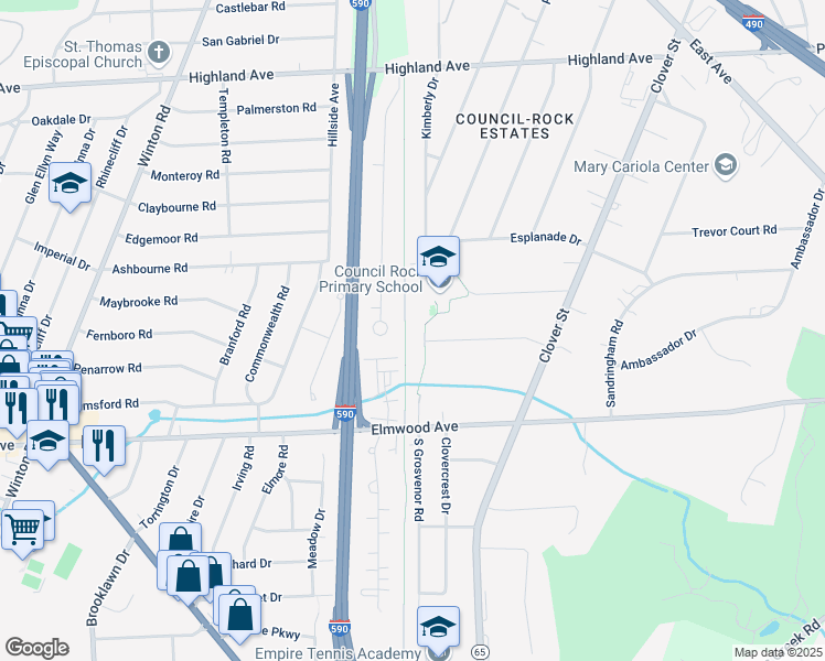 map of restaurants, bars, coffee shops, grocery stores, and more near 1 Babcock Drive in Rochester
