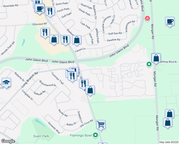 map of restaurants, bars, coffee shops, grocery stores, and more near 4288 Candlelight Lane in Liverpool