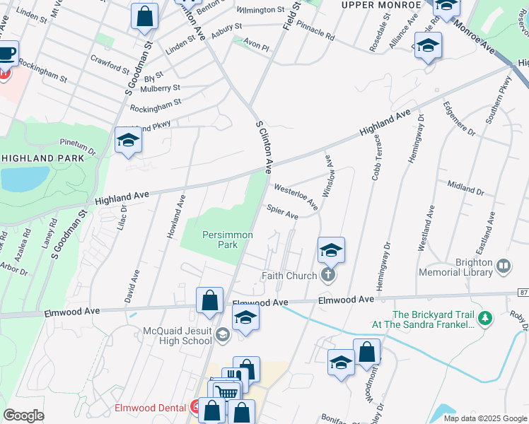map of restaurants, bars, coffee shops, grocery stores, and more near 7 Spier Avenue in Rochester