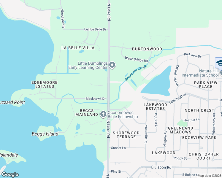 map of restaurants, bars, coffee shops, grocery stores, and more near W379N6052 North Lake Road in Oconomowoc