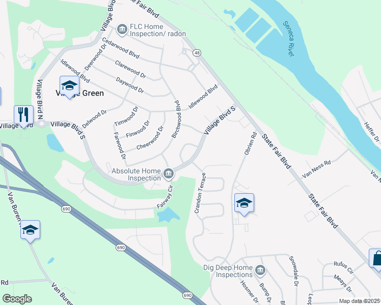 map of restaurants, bars, coffee shops, grocery stores, and more near 101 Crandon Terrace in Baldwinsville