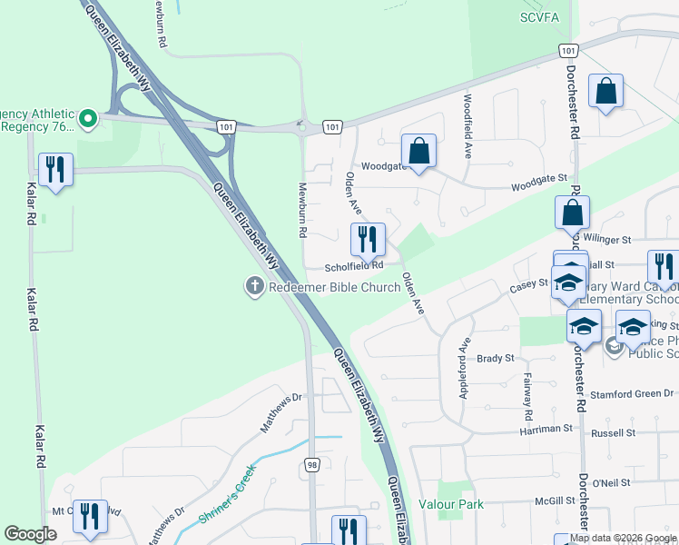map of restaurants, bars, coffee shops, grocery stores, and more near in Niagara Falls