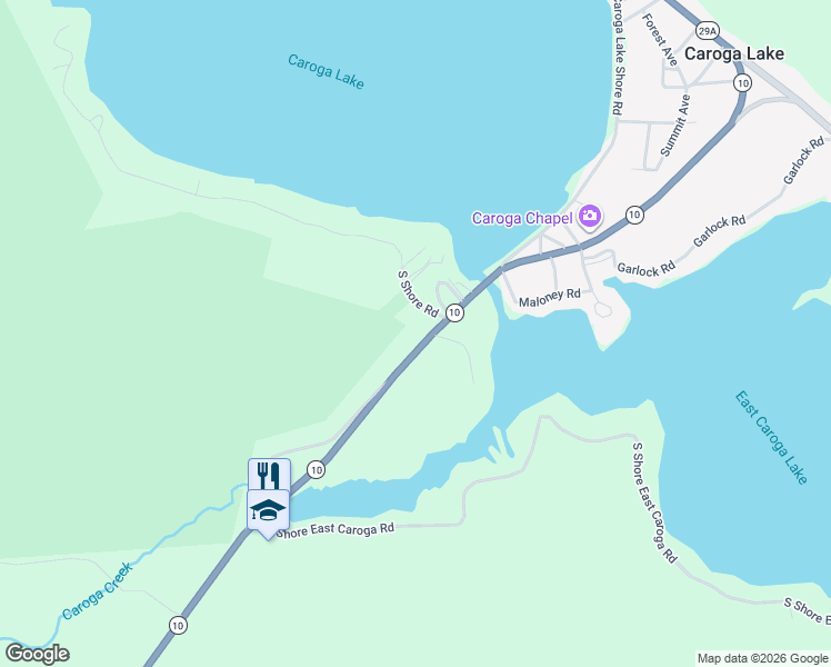 map of restaurants, bars, coffee shops, grocery stores, and more near 2312 New York 10 in Caroga Lake