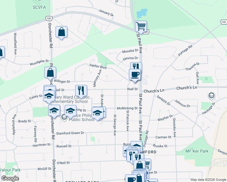 map of restaurants, bars, coffee shops, grocery stores, and more near in Niagara Falls