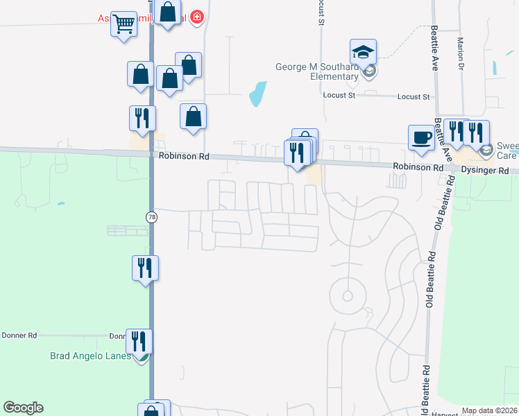 map of restaurants, bars, coffee shops, grocery stores, and more near 6035 South Transit Road in Lockport
