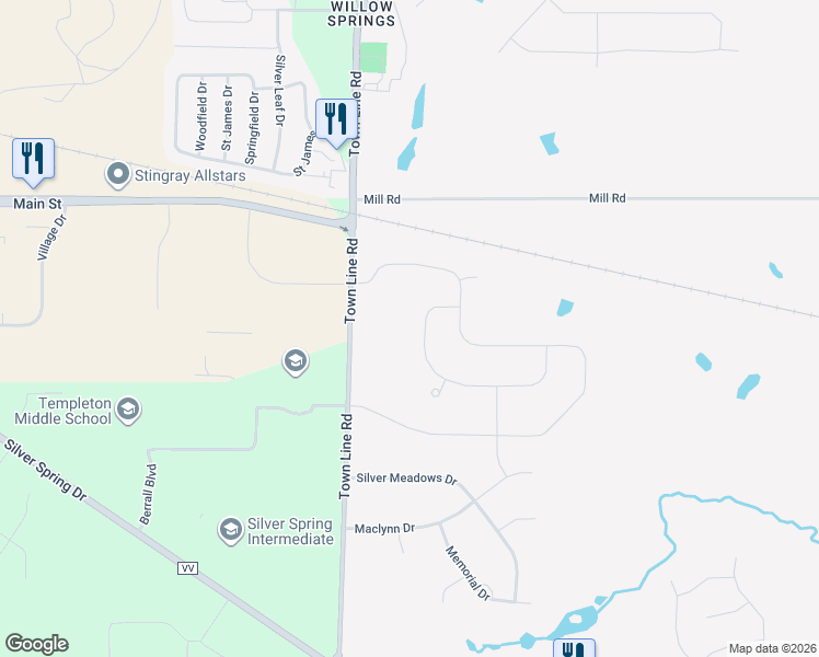 map of restaurants, bars, coffee shops, grocery stores, and more near W220N6034 Town Line Road in Menomonee Falls