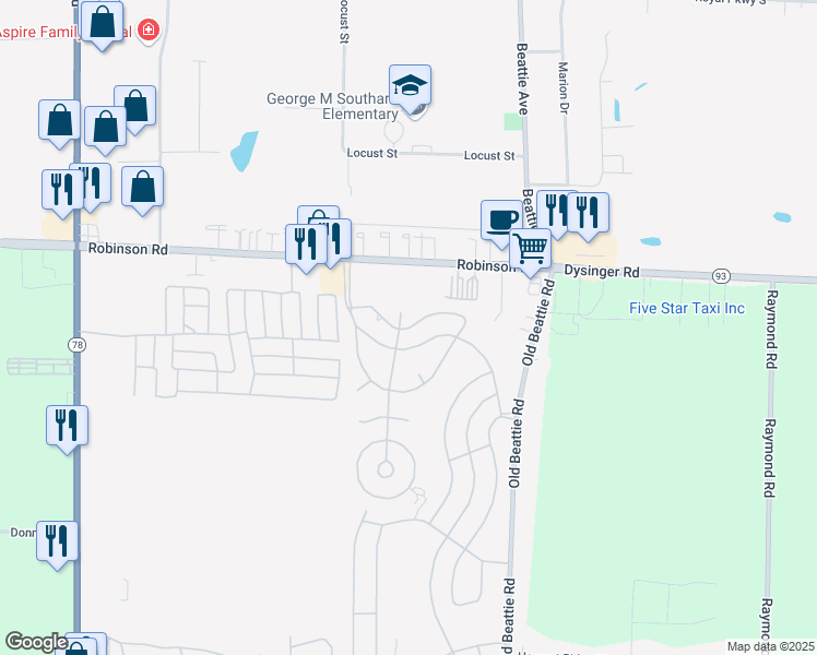 map of restaurants, bars, coffee shops, grocery stores, and more near Ash Street in South Lockport