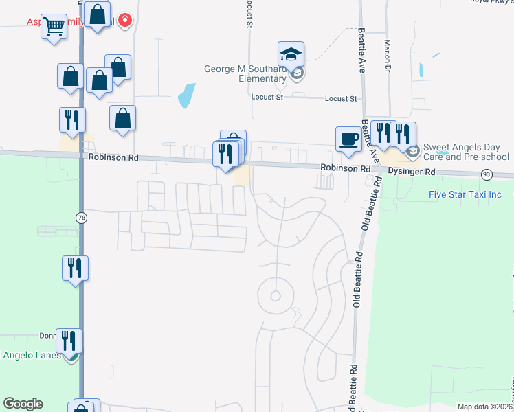 map of restaurants, bars, coffee shops, grocery stores, and more near Crestwood Drive in Lockport