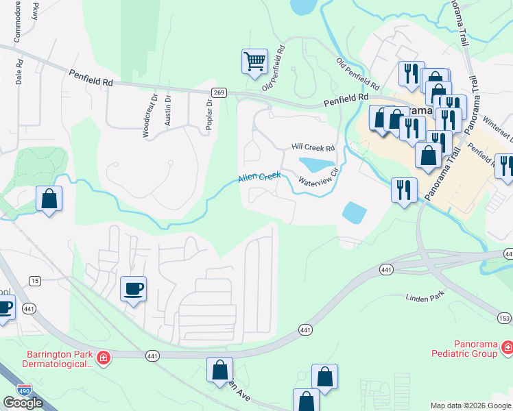 map of restaurants, bars, coffee shops, grocery stores, and more near 92 Glazer Drive in Monroe County