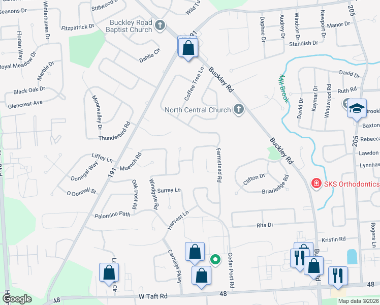 map of restaurants, bars, coffee shops, grocery stores, and more near 7439 Farmstead Road in Liverpool